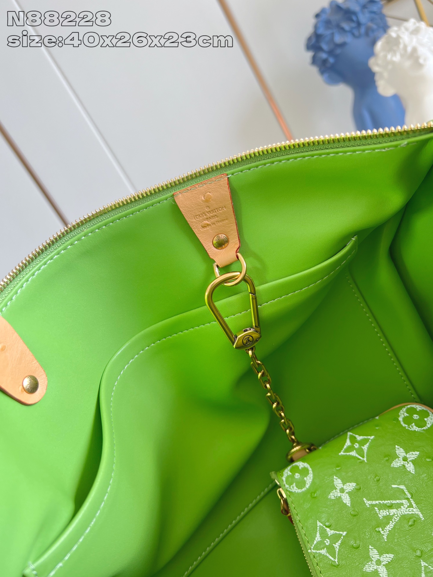 【顶级原单 N88228鸵鸟纹苹果绿 】本款 Speedy Bandoulière 40 Monogra