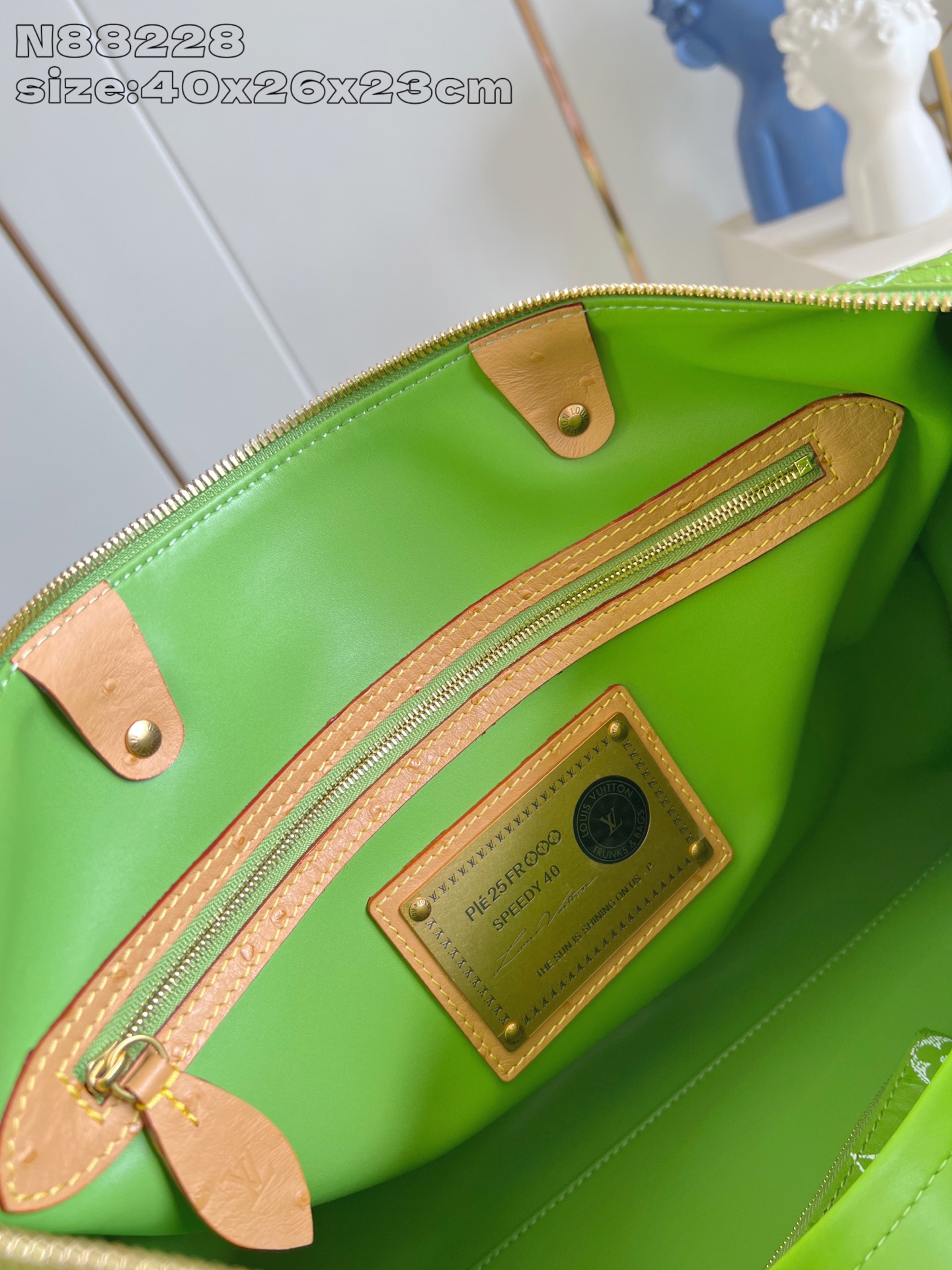 【顶级原单 N88228鸵鸟纹苹果绿 】本款 Speedy Bandoulière 40 Monogra