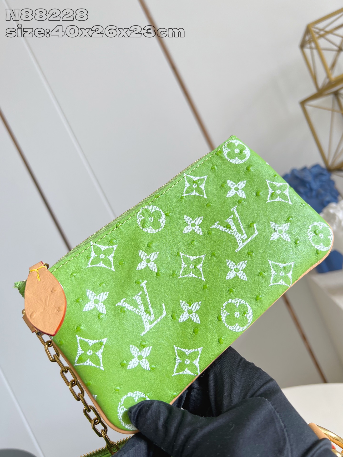 【顶级原单 N88228鸵鸟纹苹果绿 】本款 Speedy Bandoulière 40 Monogra