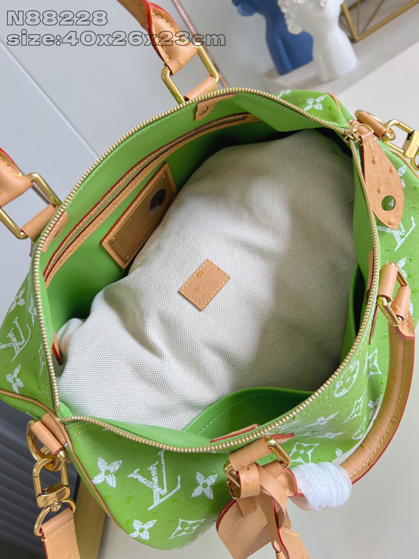 【顶级原单 N88228鸵鸟纹苹果绿 】本款 Speedy Bandoulière 40 Monogra