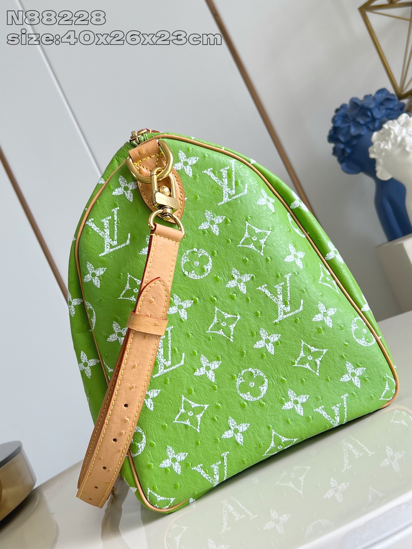 【顶级原单 N88228鸵鸟纹苹果绿 】本款 Speedy Bandoulière 40 Monogra
