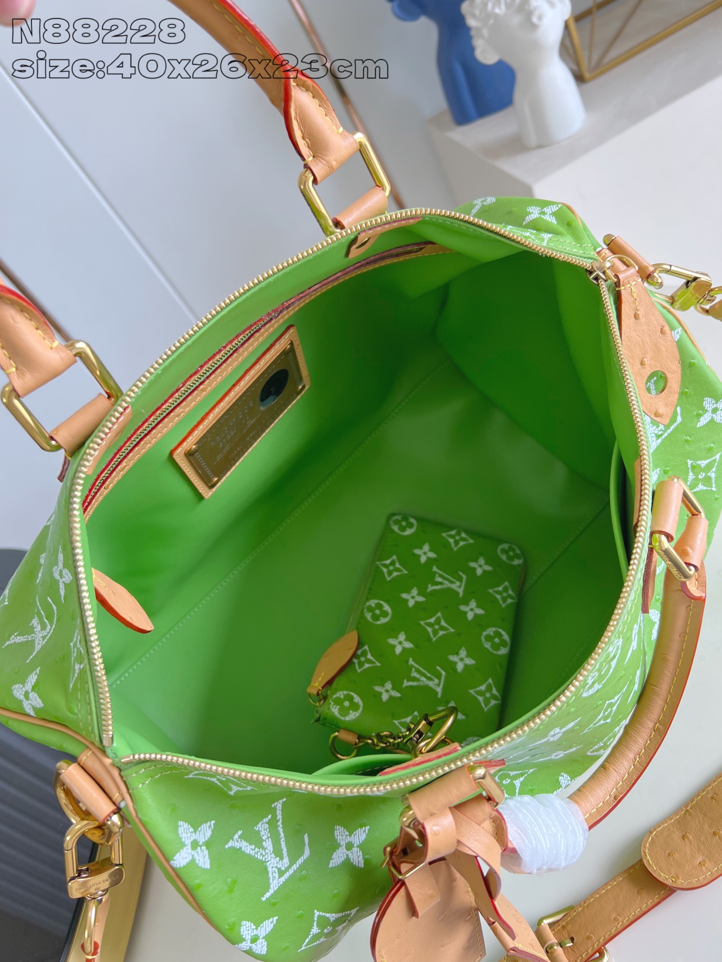 【顶级原单 N88228鸵鸟纹苹果绿 】本款 Speedy Bandoulière 40 Monogra