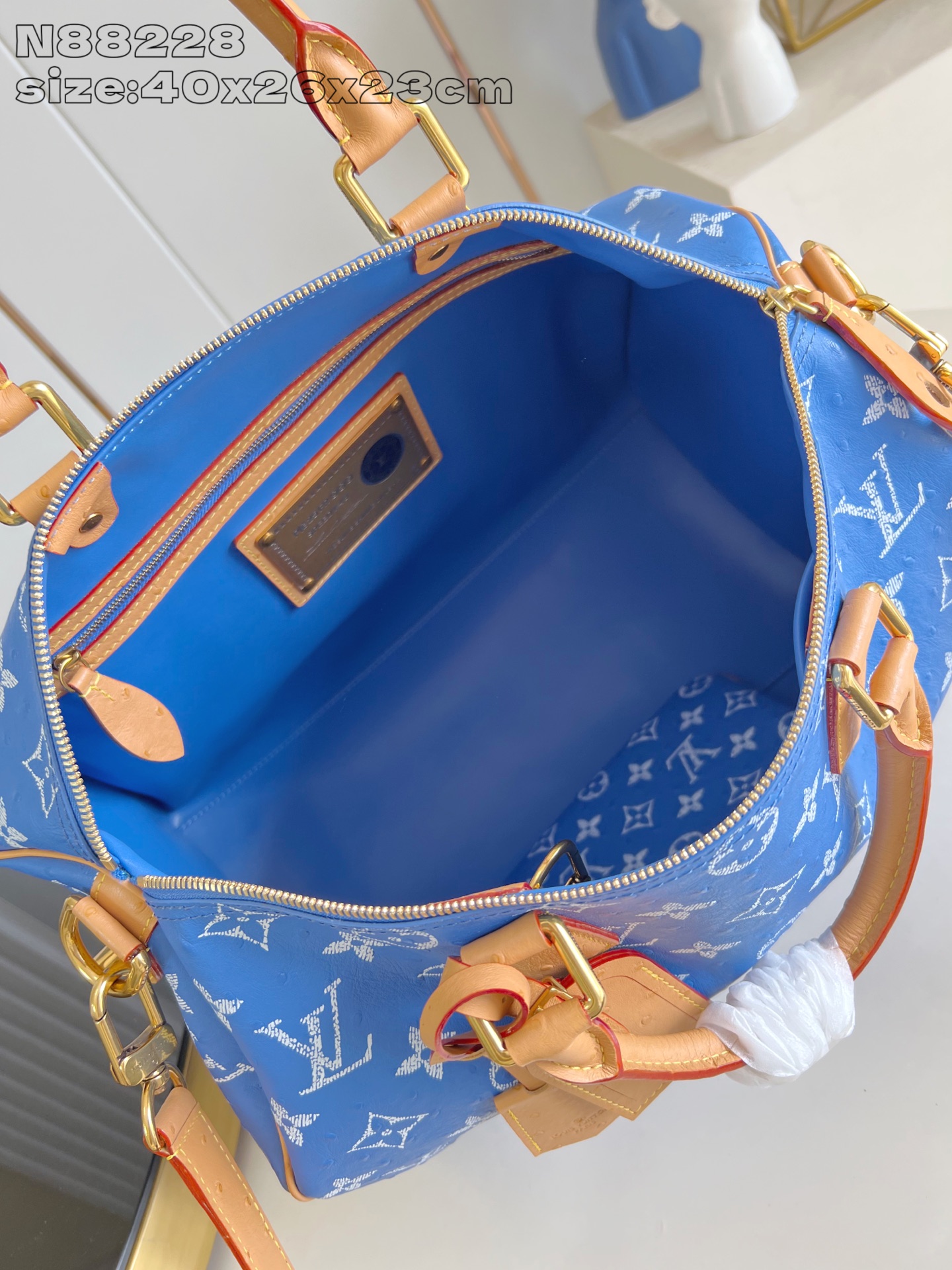 【顶级原单 N88228鸵鸟纹海蓝色 】本款 Speedy Bandoulière 40 Monogra