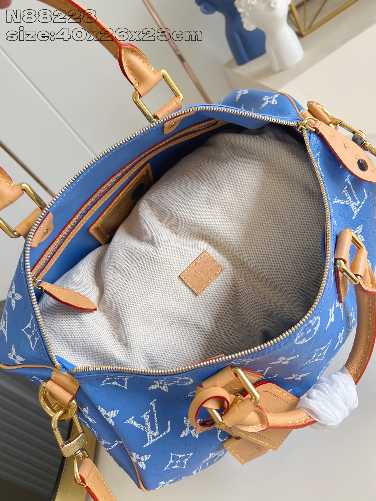 【顶级原单 N88228鸵鸟纹海蓝色 】本款 Speedy Bandoulière 40 Monogra