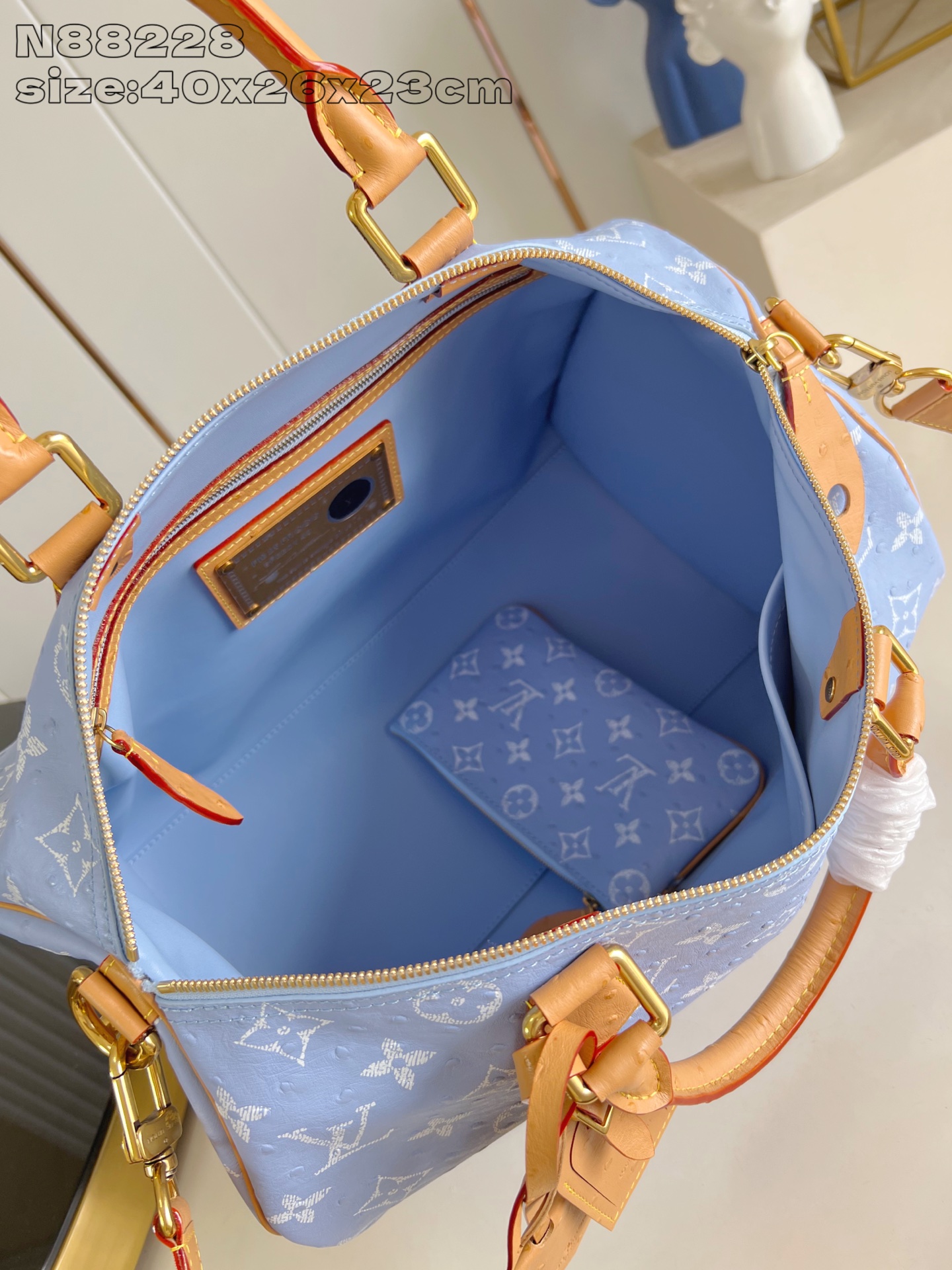 【顶级原单 N88228鸵鸟纹浅蓝色 】本款 Speedy Bandoulière 40 Monogra