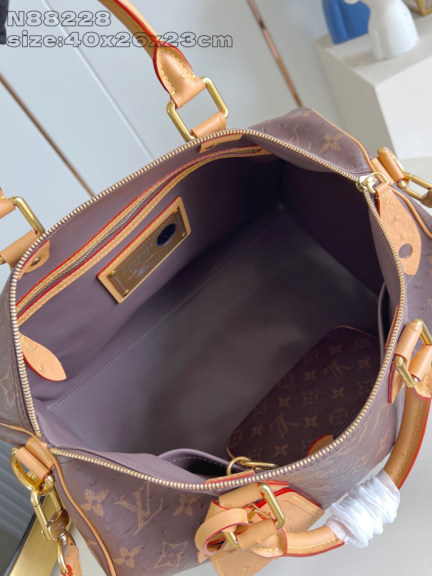 【顶级原单 N88228鸵鸟纹咖啡色 】本款 Speedy Bandoulière 40 Monogra