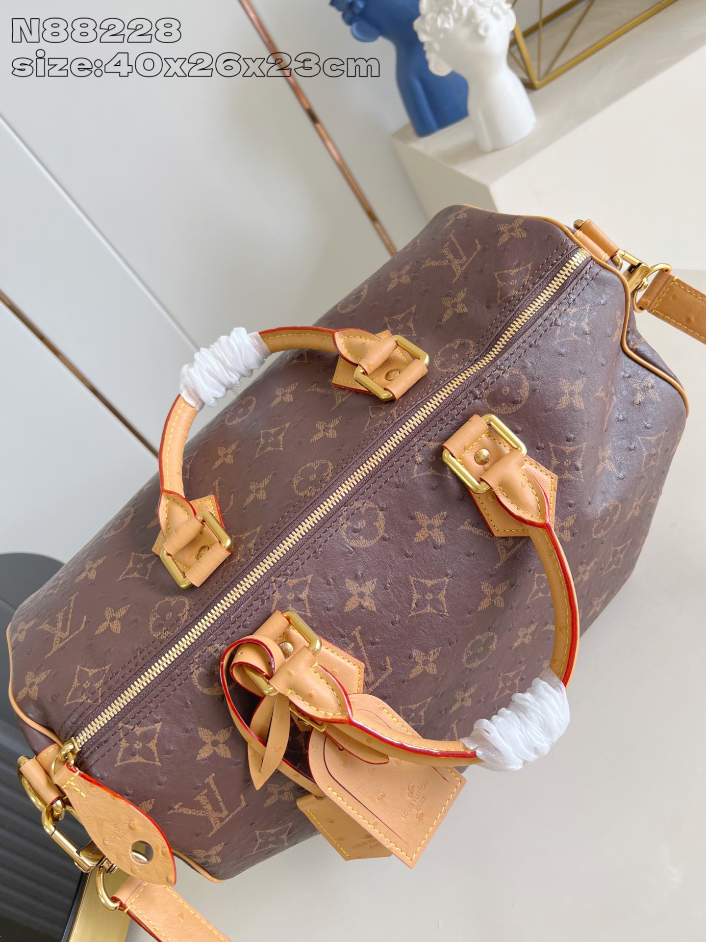 【顶级原单 N88228鸵鸟纹咖啡色 】本款 Speedy Bandoulière 40 Monogra