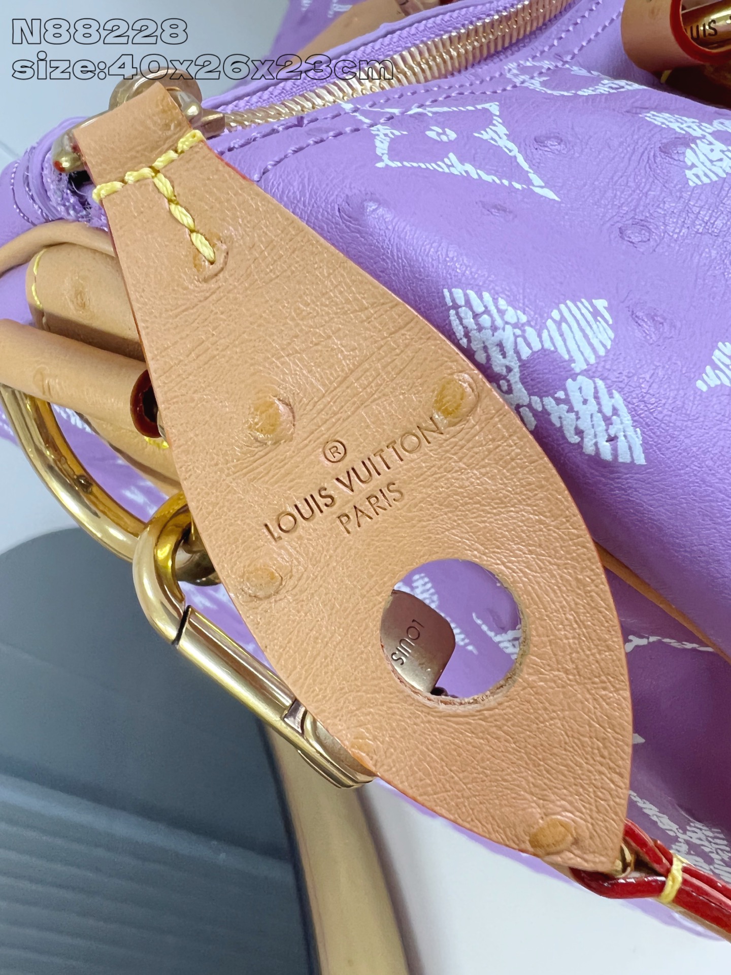 【顶级原单 N88228鸵鸟纹丁香紫 】本款 Speedy Bandoulière 40 Monogra