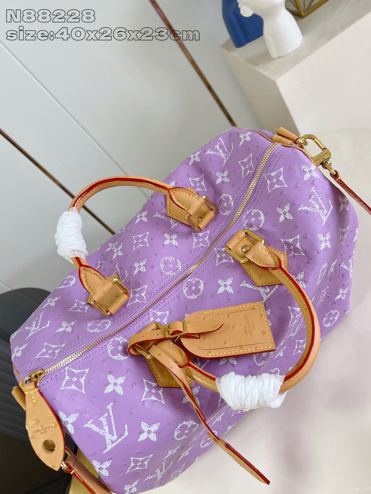 【顶级原单 N88228鸵鸟纹丁香紫 】本款 Speedy Bandoulière 40 Monogra