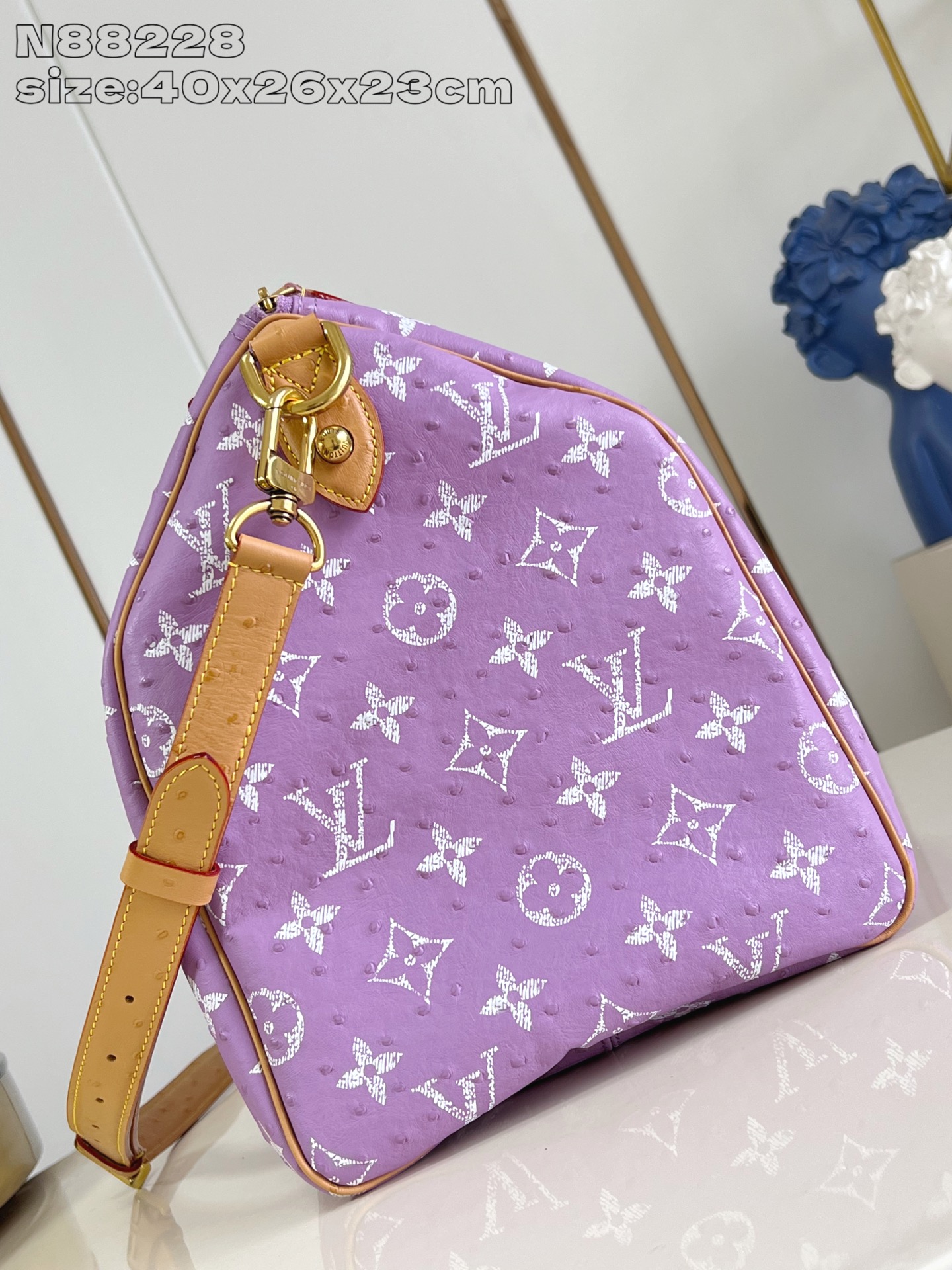 【顶级原单 N88228鸵鸟纹丁香紫 】本款 Speedy Bandoulière 40 Monogra
