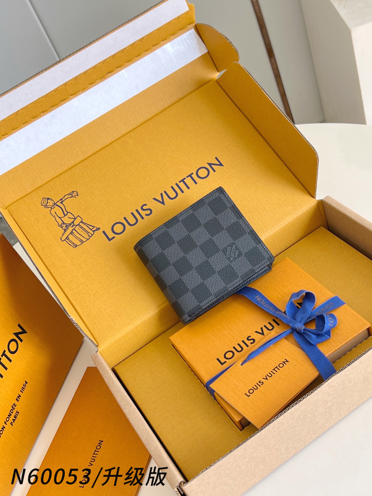 【 N60053黑格/升级版 】🎁配全套精品包装 Amerigo 钱包采用 Monogram 帆布制造，