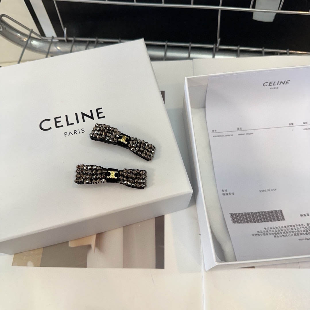 配包装盒一对CELINE赛琳凯旋门新款小边夹刘海夹满钻系列时尚潮品小仙女必备