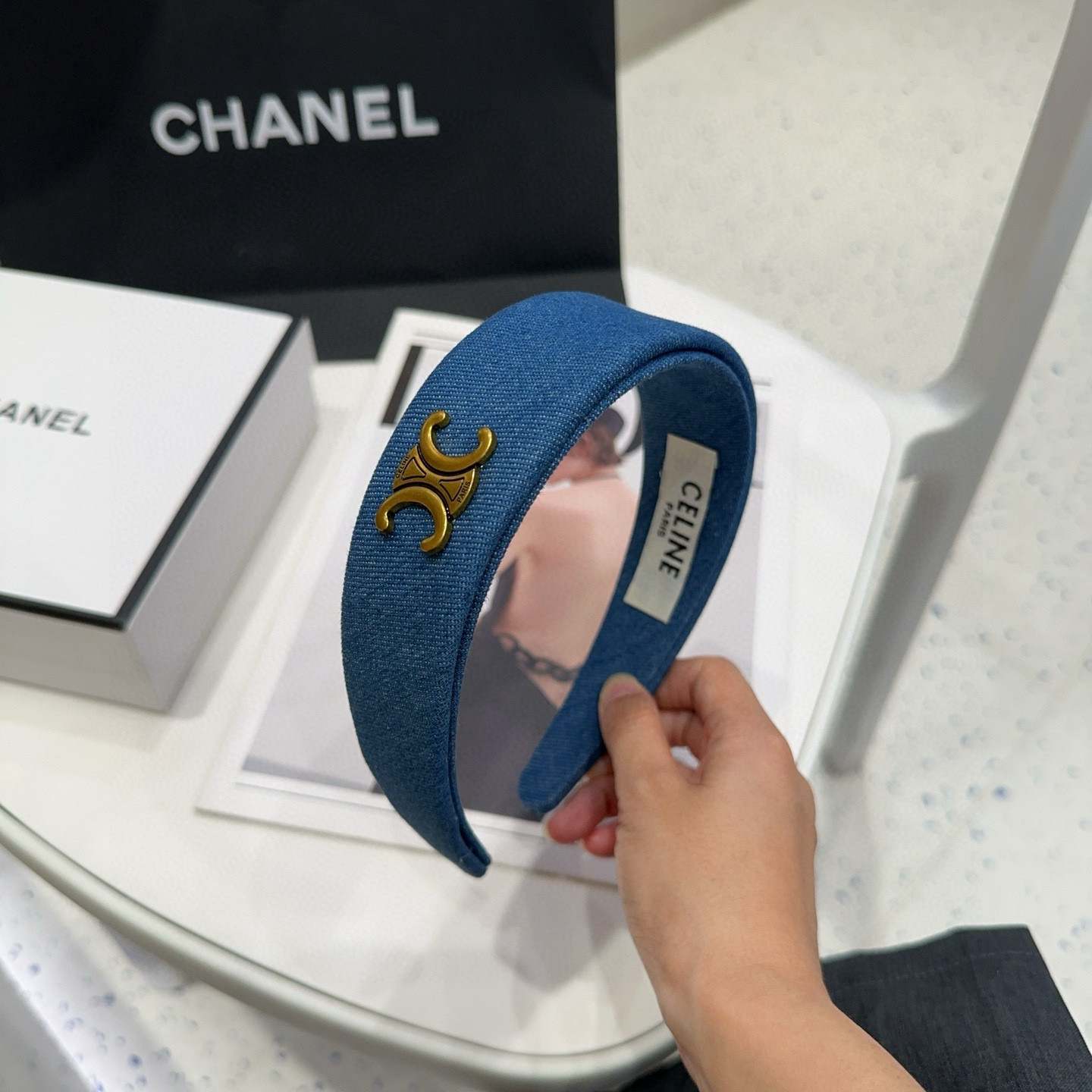 🎁配包装盒CELINE（赛琳）凯旋门新款牛仔发箍，时尚潮流，名媛范儿十足！女神必备单品