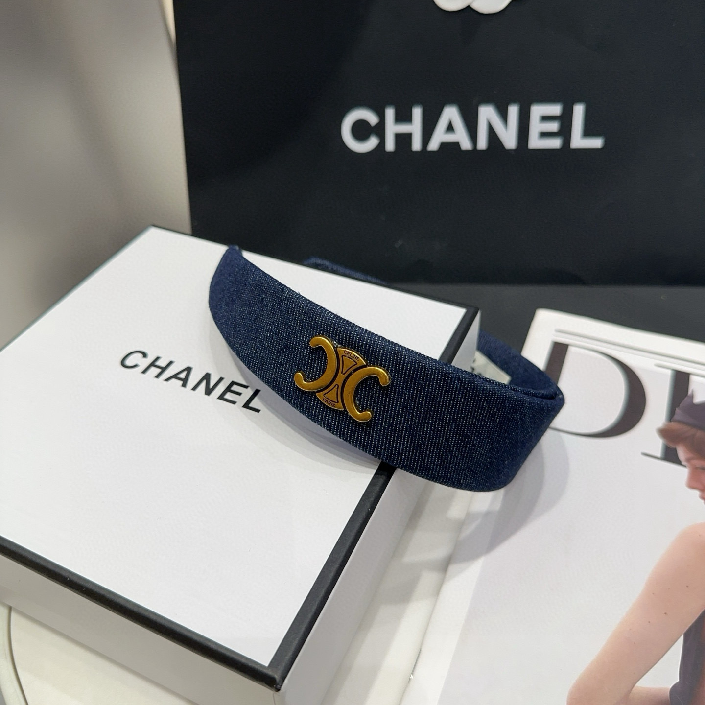 🎁配包装盒CELINE（赛琳）凯旋门新款牛仔发箍，时尚潮流，名媛范儿十足！女神必备单品