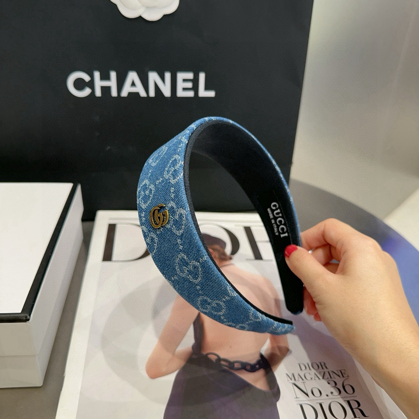 🎁配包装Gucci(古奇) GG新款牛仔布发箍，时尚潮流，小姐姐必备单品