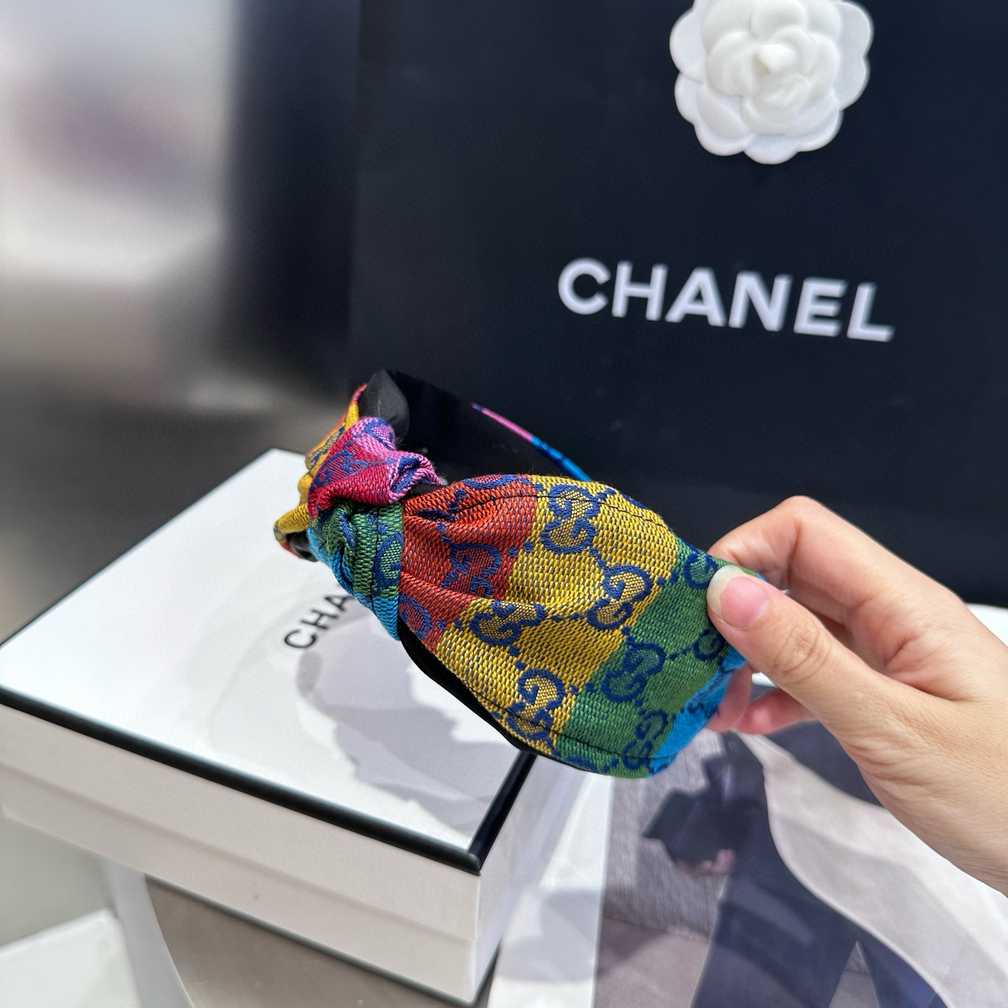 🎁配包装盒Gucci(古奇) GG字母发箍，彩虹色！时尚潮流，非常好搭配！小仙女必备