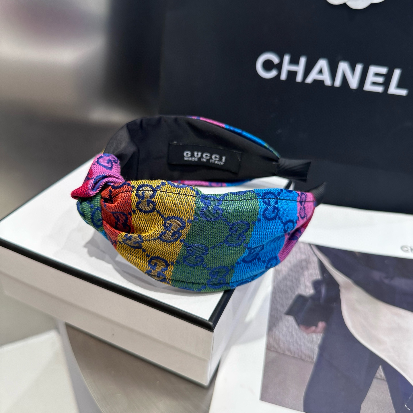 🎁配包装盒Gucci(古奇) GG字母发箍，彩虹色！时尚潮流，非常好搭配！小仙女必备