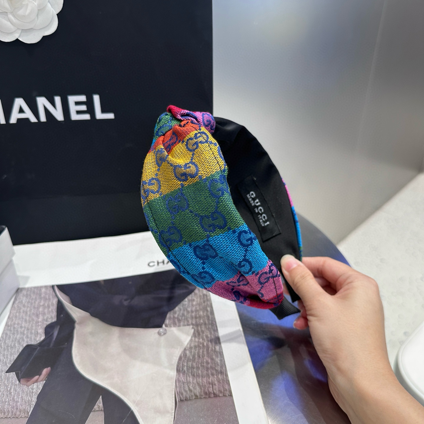 🎁配包装盒Gucci(古奇) GG字母发箍，彩虹色！时尚潮流，非常好搭配！小仙女必备