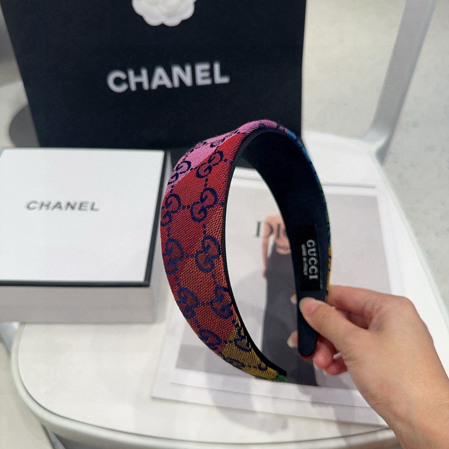 🎁配包装盒Gucci(古奇) GG字母发箍，彩虹色！时尚潮流，非常好搭配！小仙女必备