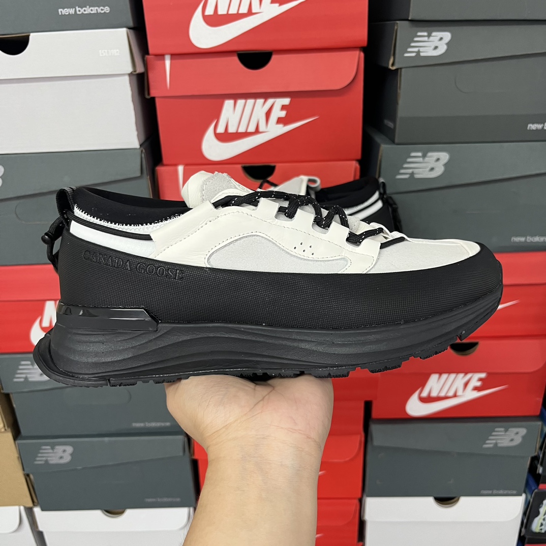 OK版Canada Goose Glacier Trail 加拿大鹅 明星同款 圆头系带皮革低帮生活休闲