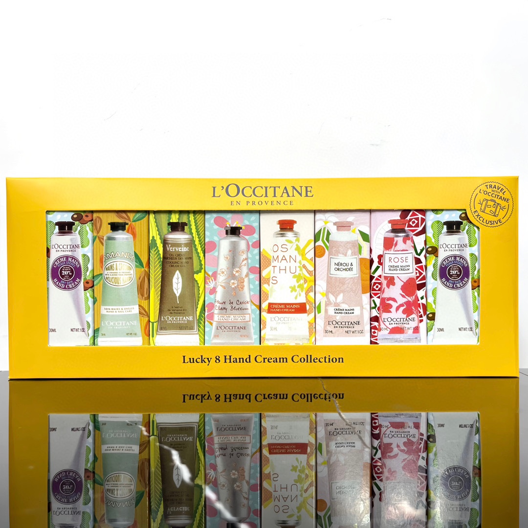Set de ocho cremas de manos L'Occitane caja amarilla! Incluye: 30ml×8. Aromas: karité*2 + rosa*1 + cerezo*1 + flor de n…