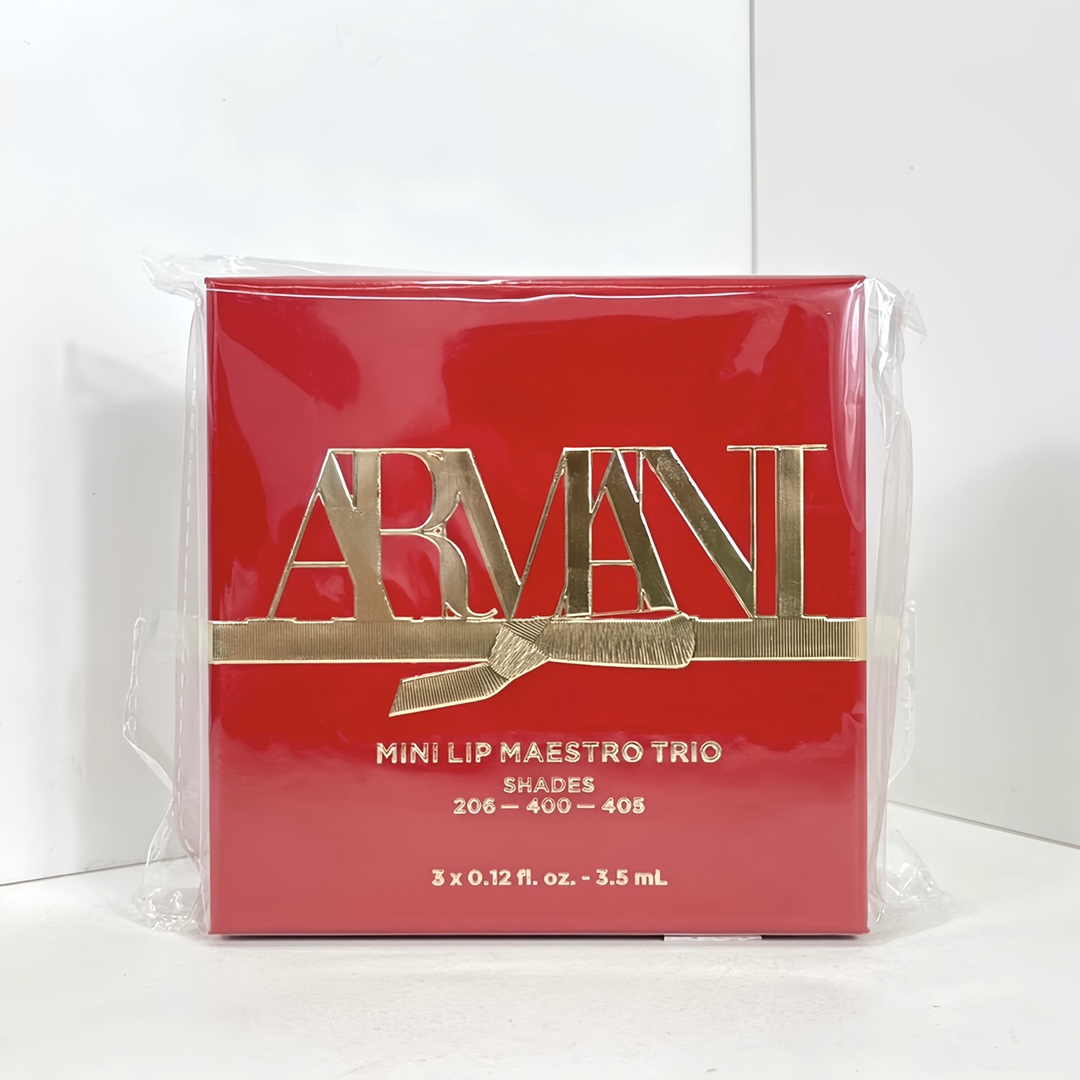 40! Set de 3 mini barras de labios rojas de Armani / edición de Navidad, empaque de caja de madera. ¡Por el precio de u…