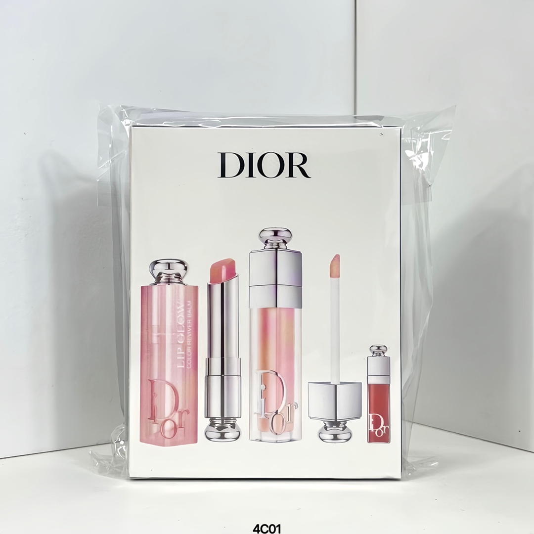 💥100包 💪( 迪奥唇部护理三件套 ) 4C01编码!迪奥唇釉唇膏唇蜜三件套!色号:正装变色润唇膏001#,丰唇蜜001#,小样迪奥丰唇蜜038#。