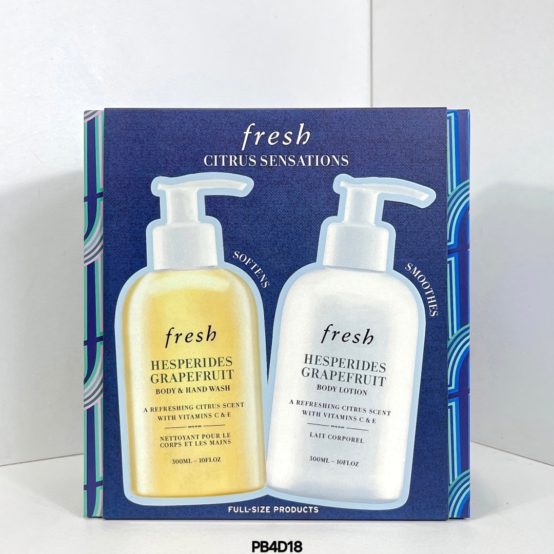 Set de baño y fragancia de toronja de Fresh. Incluye: gel de baño 300ml, loción corporal 300ml.