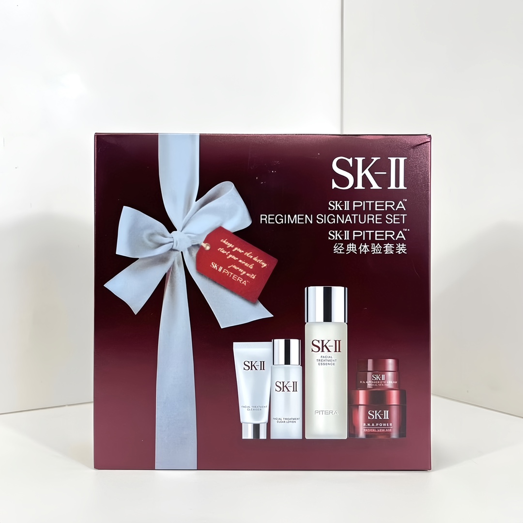 💥80包 💪( SK经典体验五件套 ) 国内专柜小样五件套✔SKII限量版体验套装5件套现🎀 SK体验中样五件套，神仙水75ml+多元面霜15g+眼霜2.5g+护肤洁面20g+神仙水30ml👍真的是特别合适的一套，里面都是sk2家的核心产品，对于一直长草却还在观望的宝宝来说入一套，可以感受一下它的强大，[机智]个人使用体验！居家旅行。送朋友领导♥️真的特别有面儿。