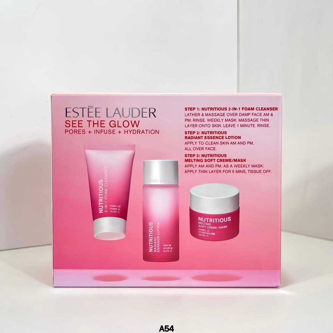 30! Estée Lauder granada roja set de muestras de tres piezas! Contiene: agua 30ml + limpiador facial 30ml + crema 15ml.