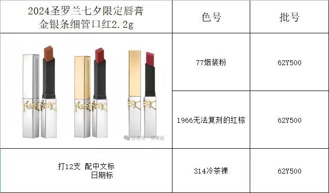 120💰包邮
圣罗兰520金银条两件套🔜配礼袋❗️圣罗兰520彩妆两件套金银条口红版！
色号自选：
粉色皮革气垫14g B10# B20# 
黑色皮革气垫14g 10# 20#
YSL金银条口红👉77#-1966#-314#。