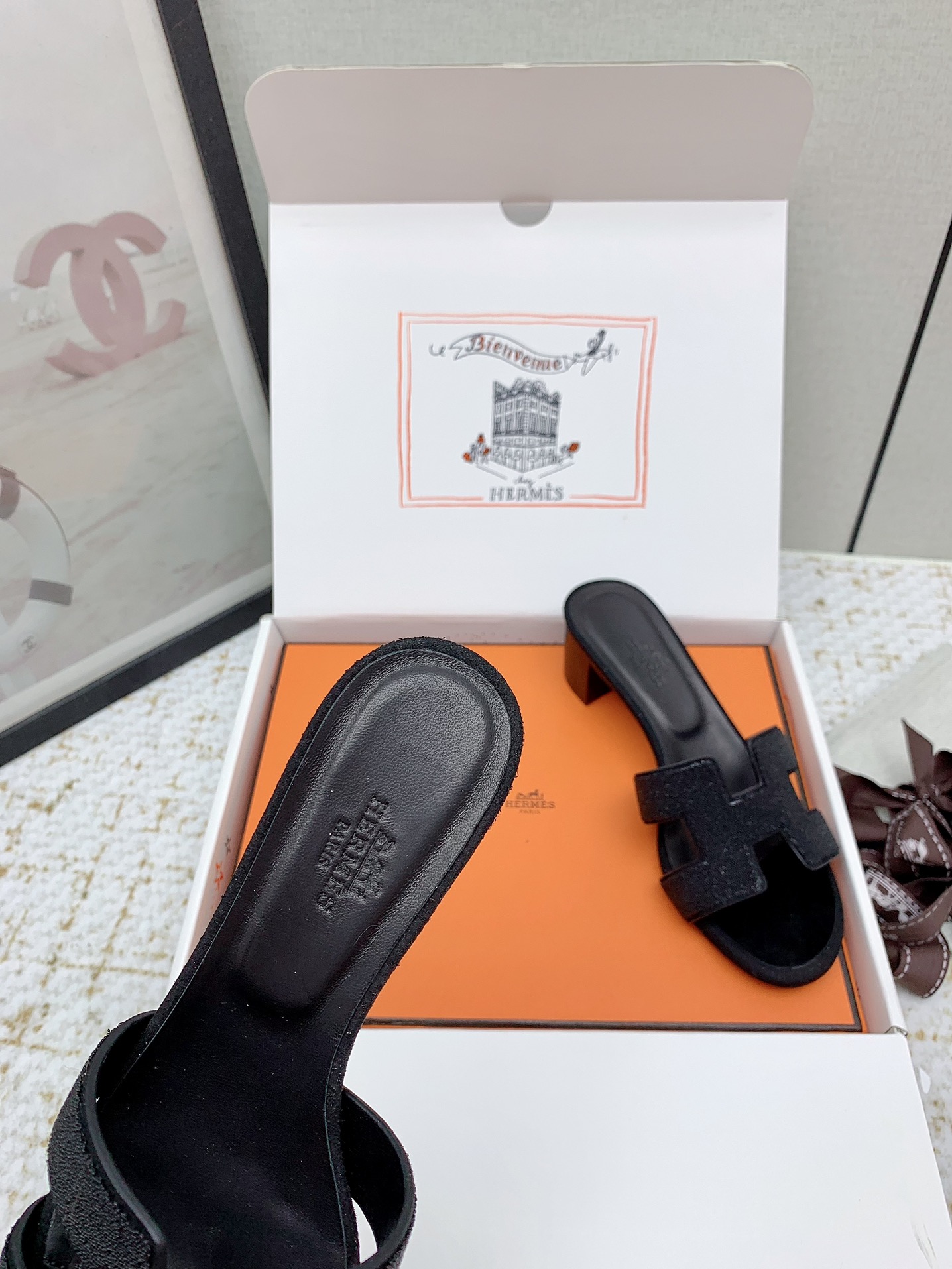 Hermes Oasis Black Leather Heeled Sandals Iconic 'H' Cutout Comfortable & Stylish 7 i1750228954 6661 1