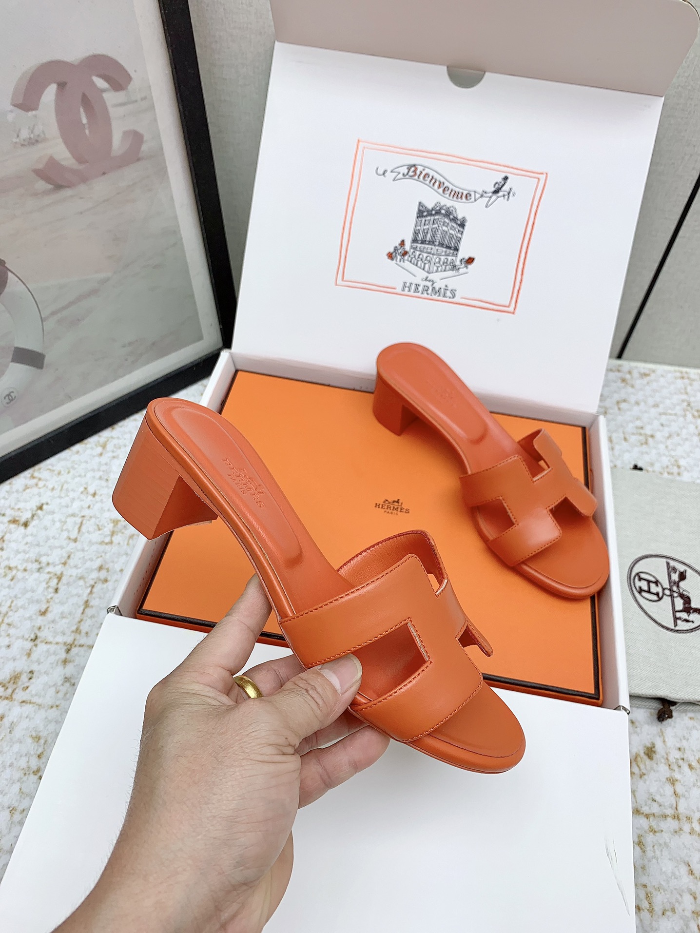 Hermès Oasis Heeled Sandals | Iconic H Cutout Design | Genuine Leather 6 i1750229327 5659 1