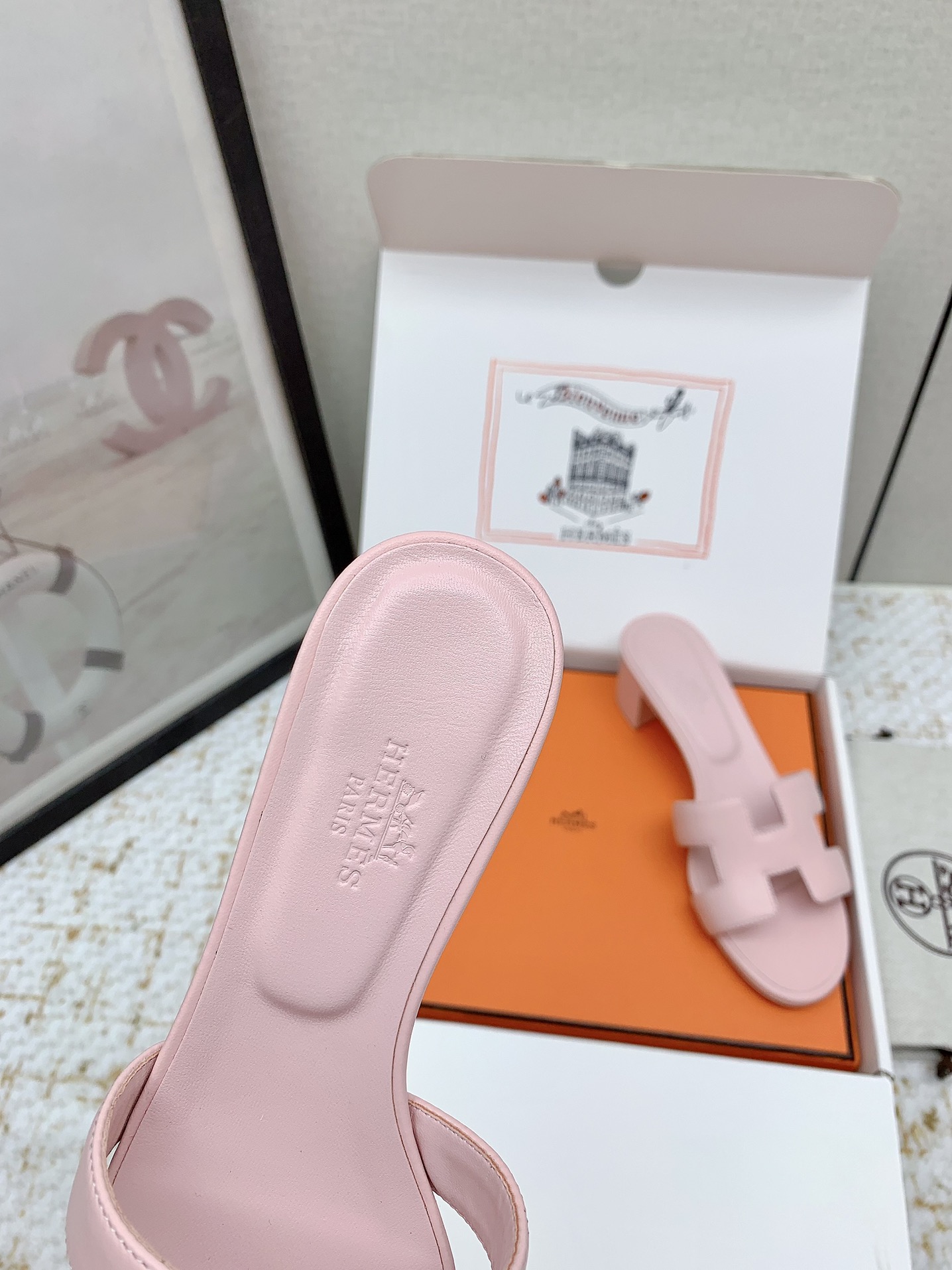Hermes Oasis Pink Leather Heeled Sandals Iconic H-Cutout Slides 7 i1750229387 2252 6