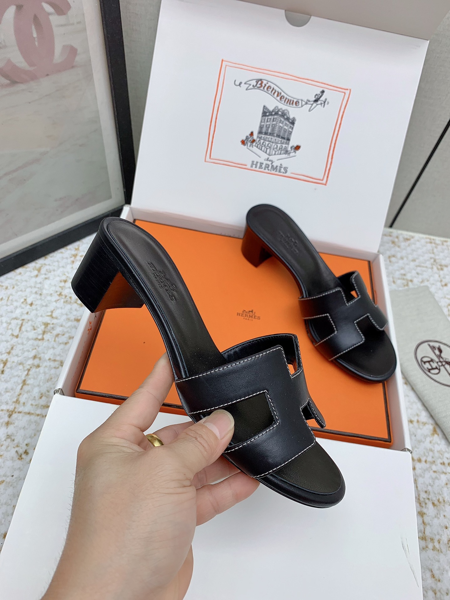 Hermes Oasis H-Cutout Heel Sandals - Luxurious Leather Slides for Women 6 i1750229721 2162 2