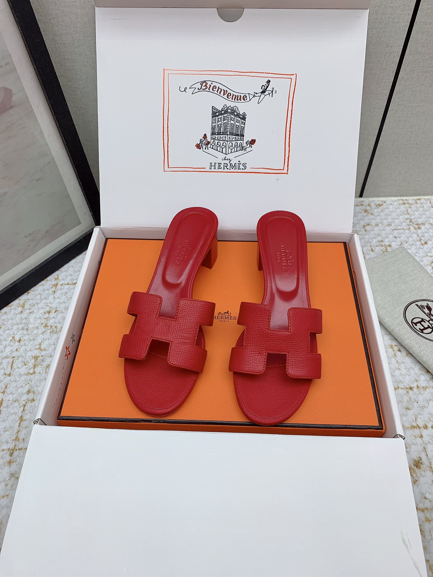 Hermes Oasis Red Leather Heeled Sandals Stylish Women's Summer Shoes 3 i1750230950 114 0