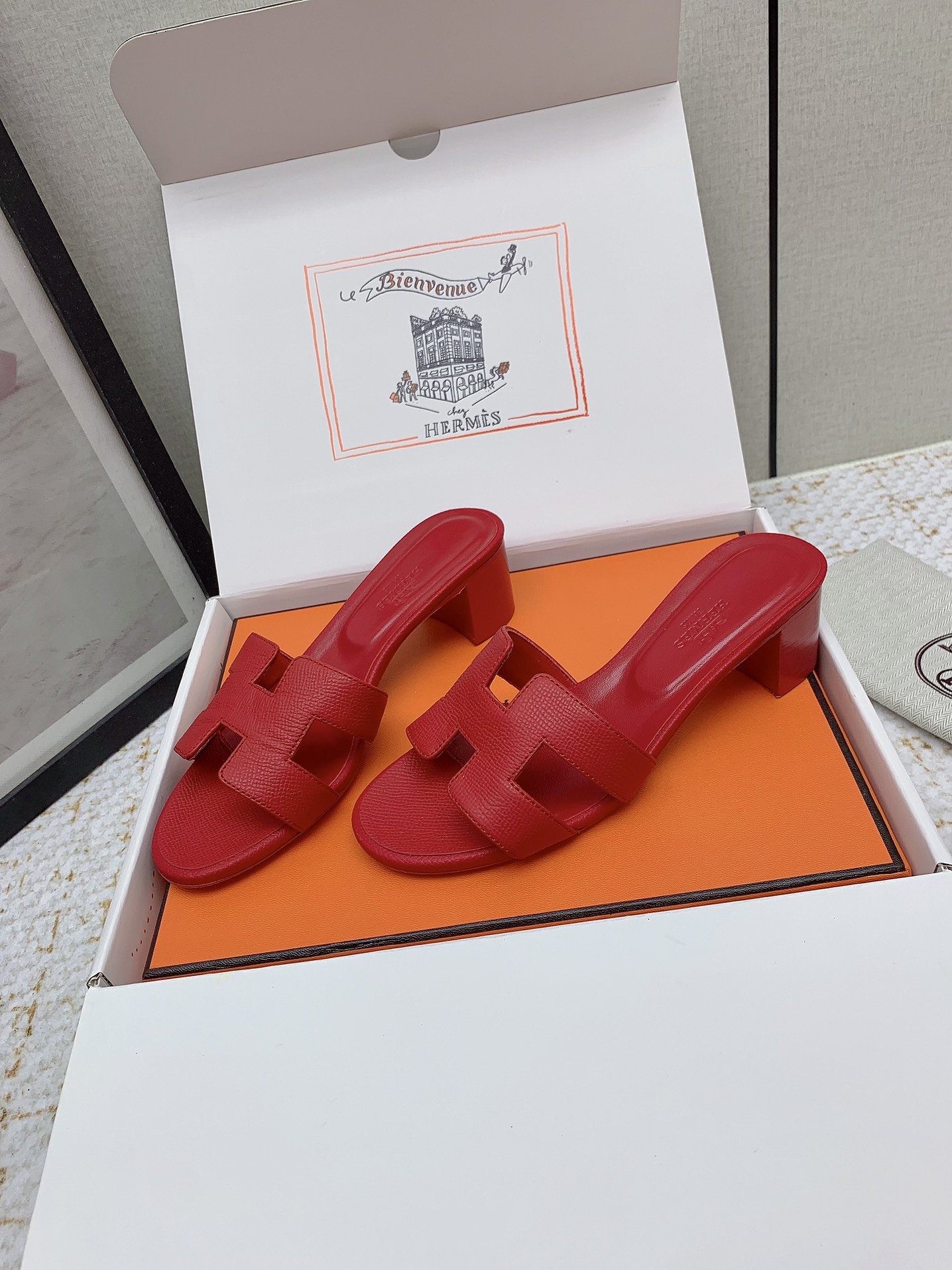 Hermes Oasis Red Leather Heeled Sandals Stylish Women's Summer Shoes 4 i1750230950 1798 4