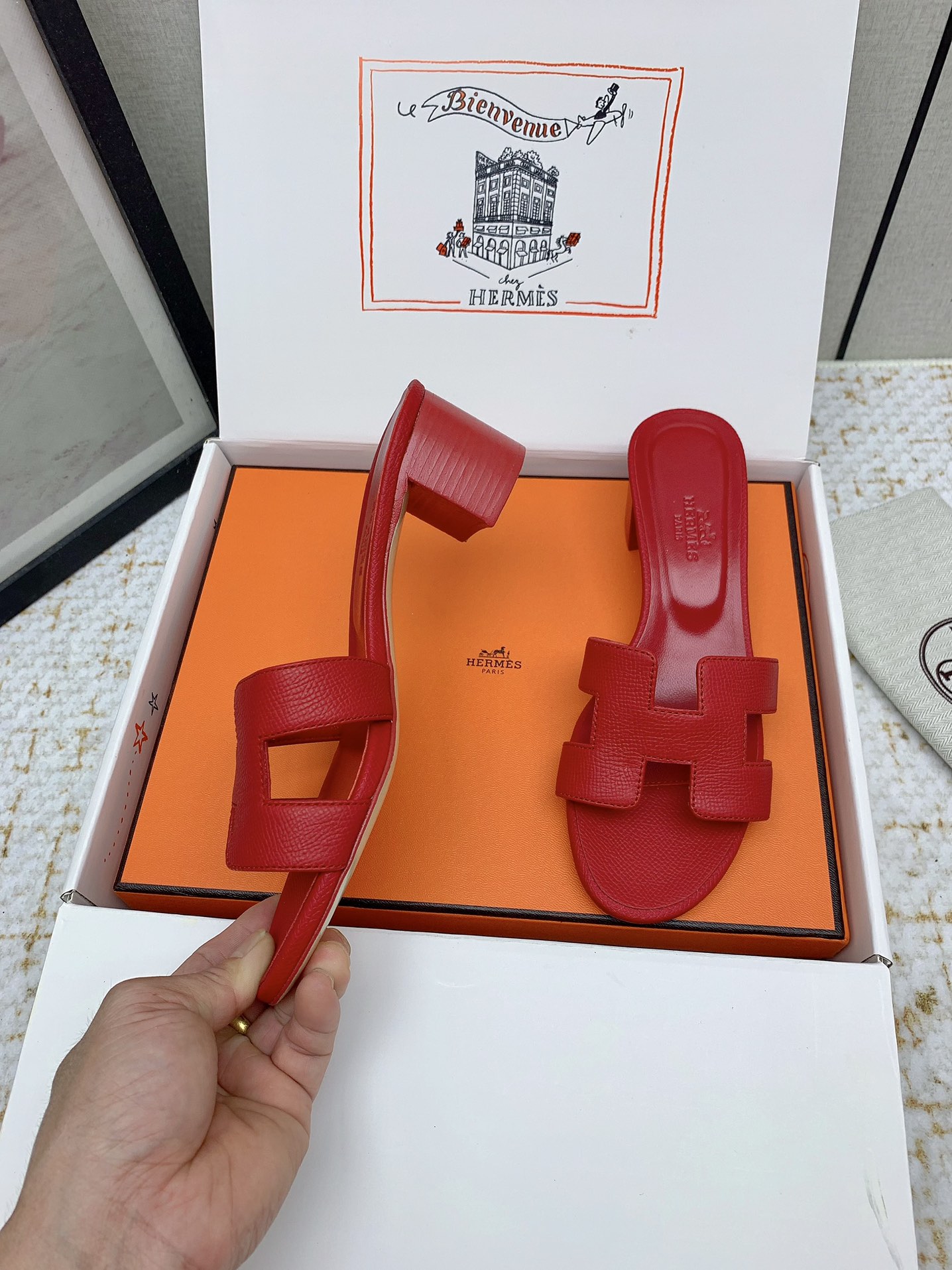 Hermes Oasis Red Leather Heeled Sandals Stylish Women's Summer Shoes 5 i1750230950 2921 7
