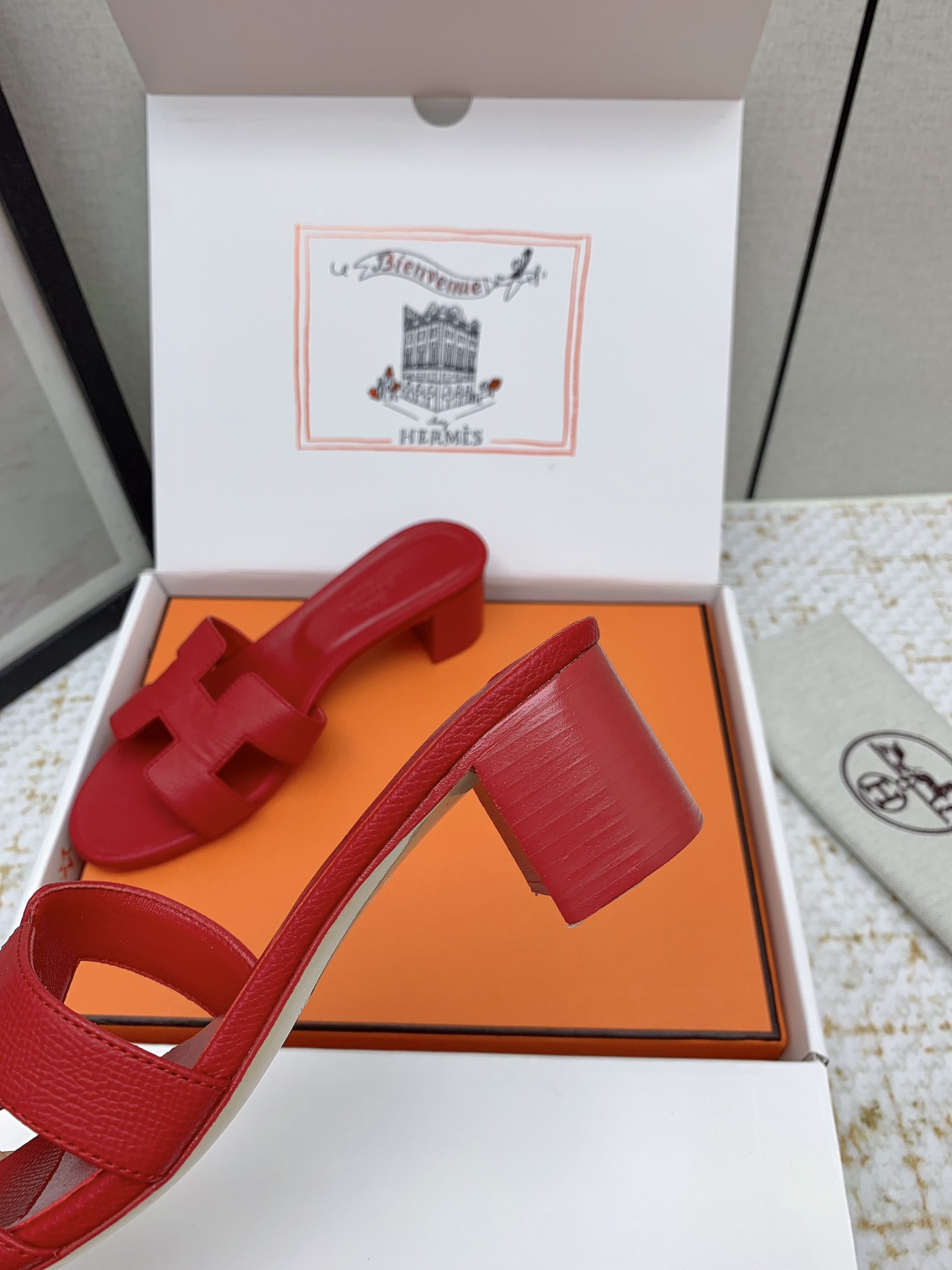 Hermes Oasis Red Leather Heeled Sandals Stylish Women's Summer Shoes 9 i1750230950 3003 2
