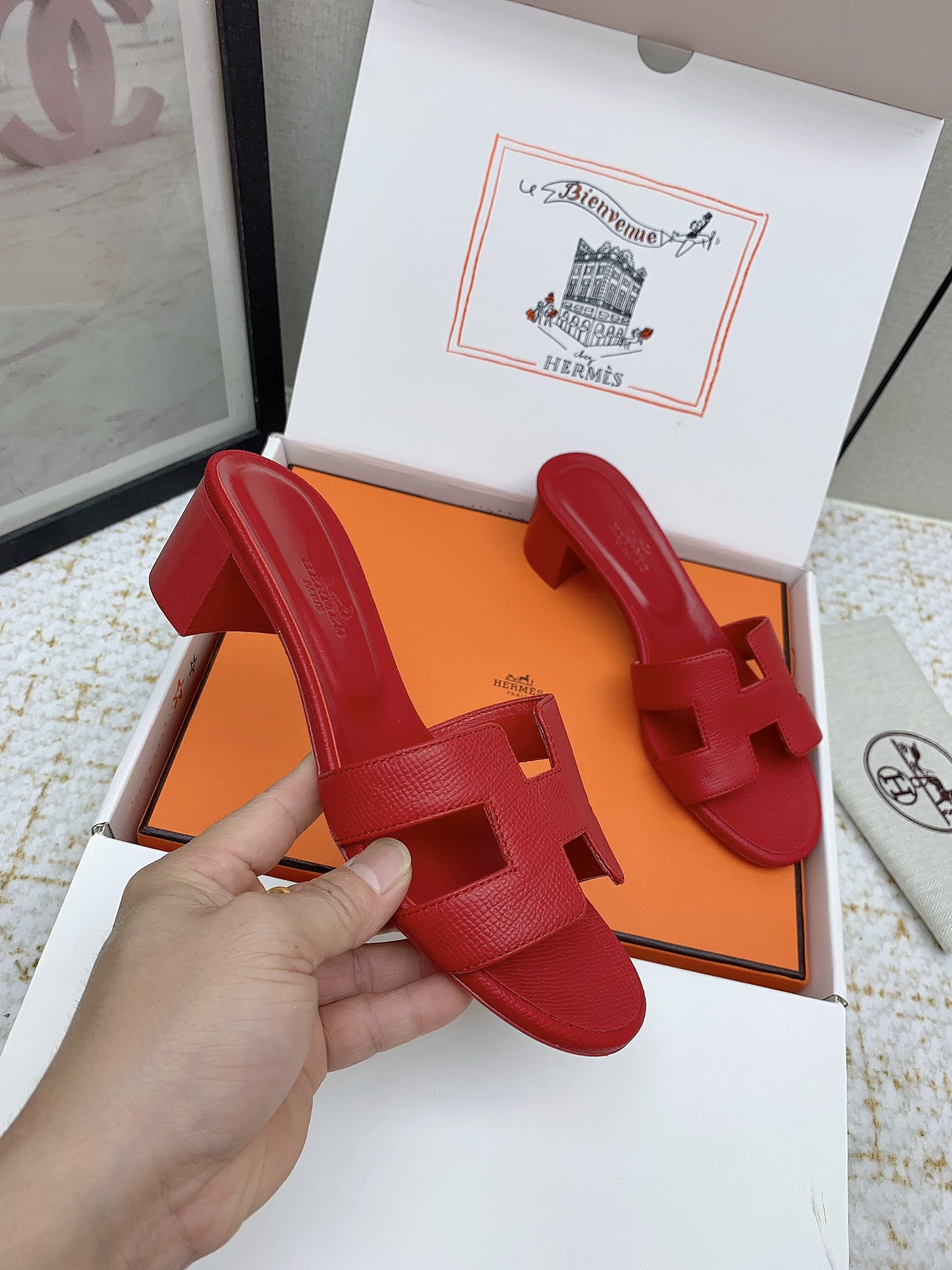 Hermes Oasis Red Leather Heeled Sandals Stylish Women's Summer Shoes 6 i1750230951 1354 8