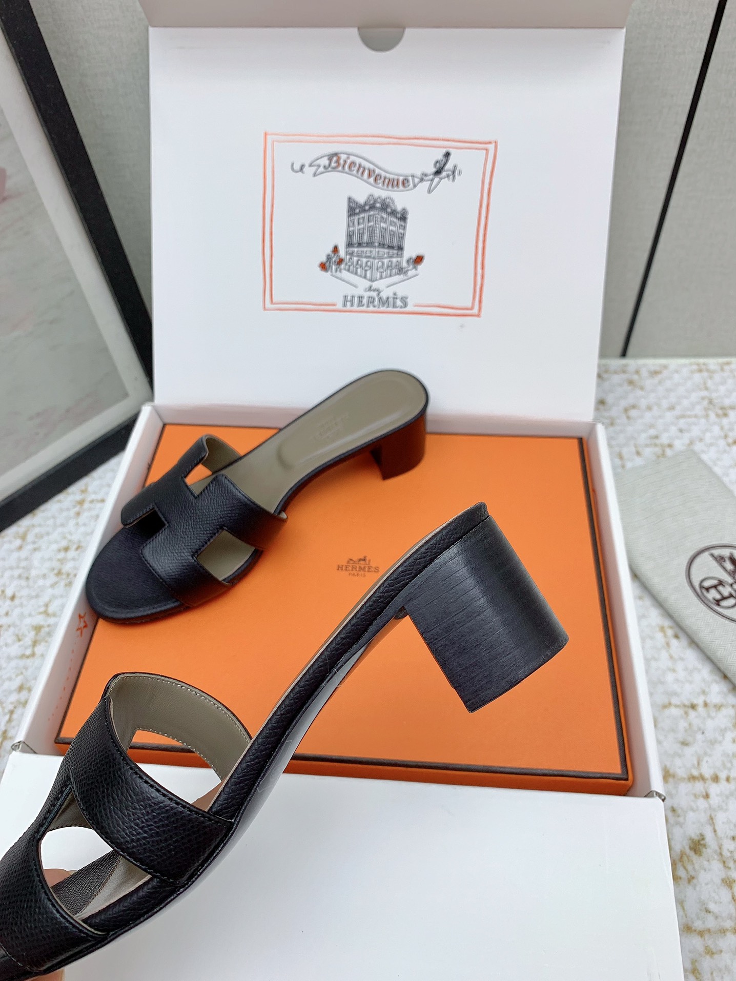 Hermes Oasis H-Cut Leather Heeled Sandals - Chic & Comfortable Slides 9 i1750231070 1289 6
