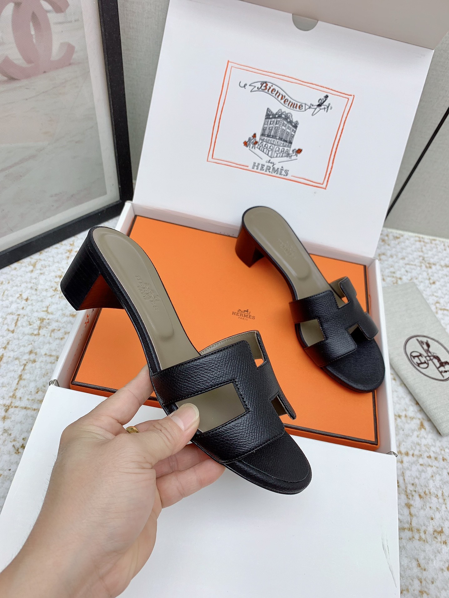 Hermes Oasis H-Cut Leather Heeled Sandals - Chic & Comfortable Slides 6 i1750231070 2501 7