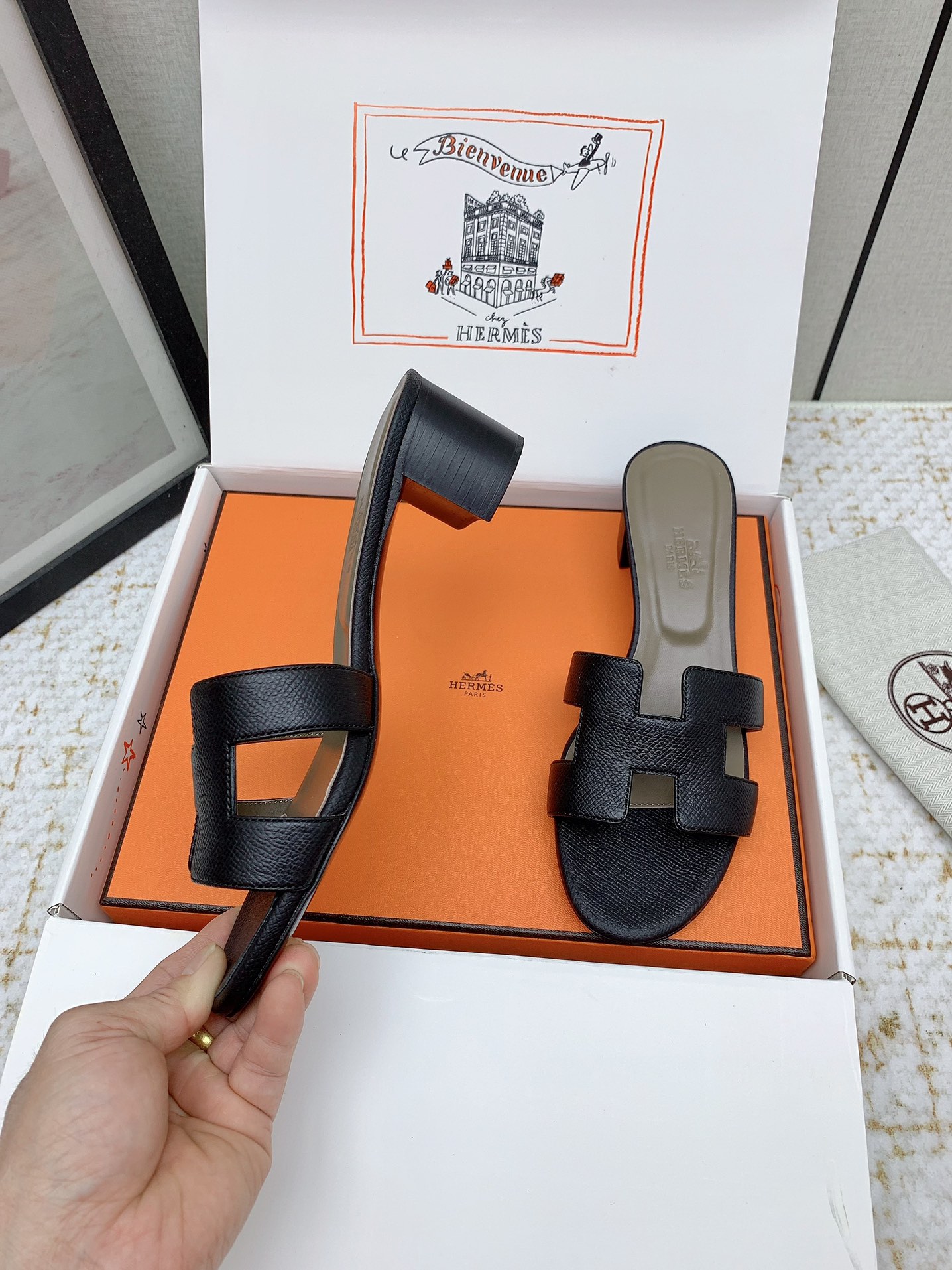 Hermes Oasis H-Cut Leather Heeled Sandals - Chic & Comfortable Slides 5 i1750231070 8013 5