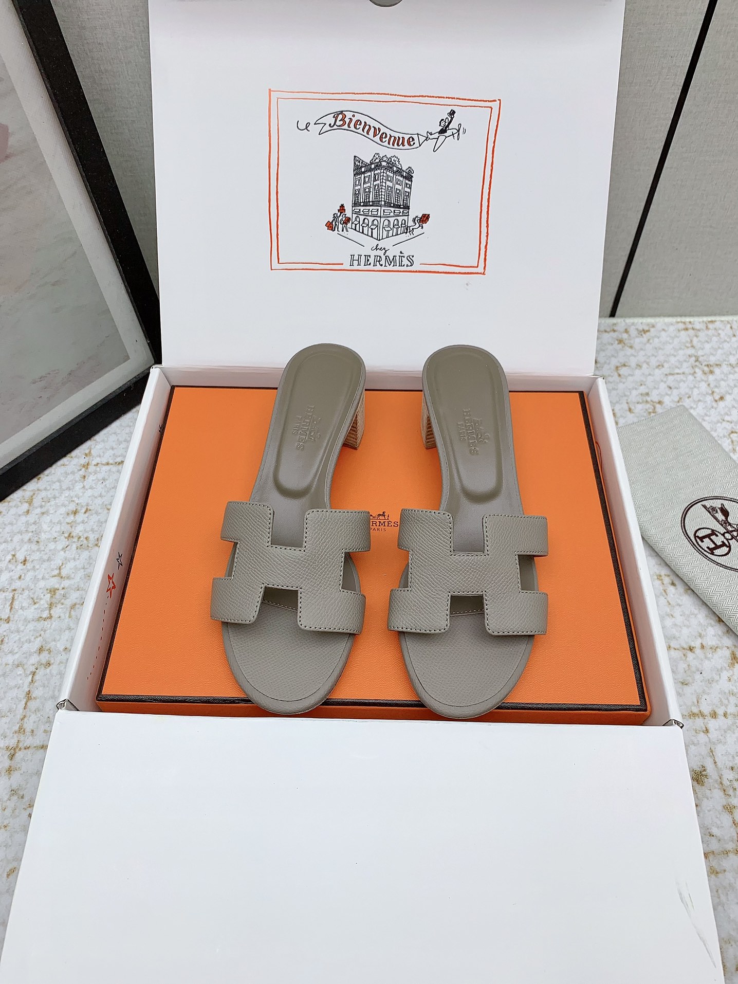 Hermès Women's Oasis H-Strap Leather Heeled Sandals Slides Mules 2 i1750231168 3278 5