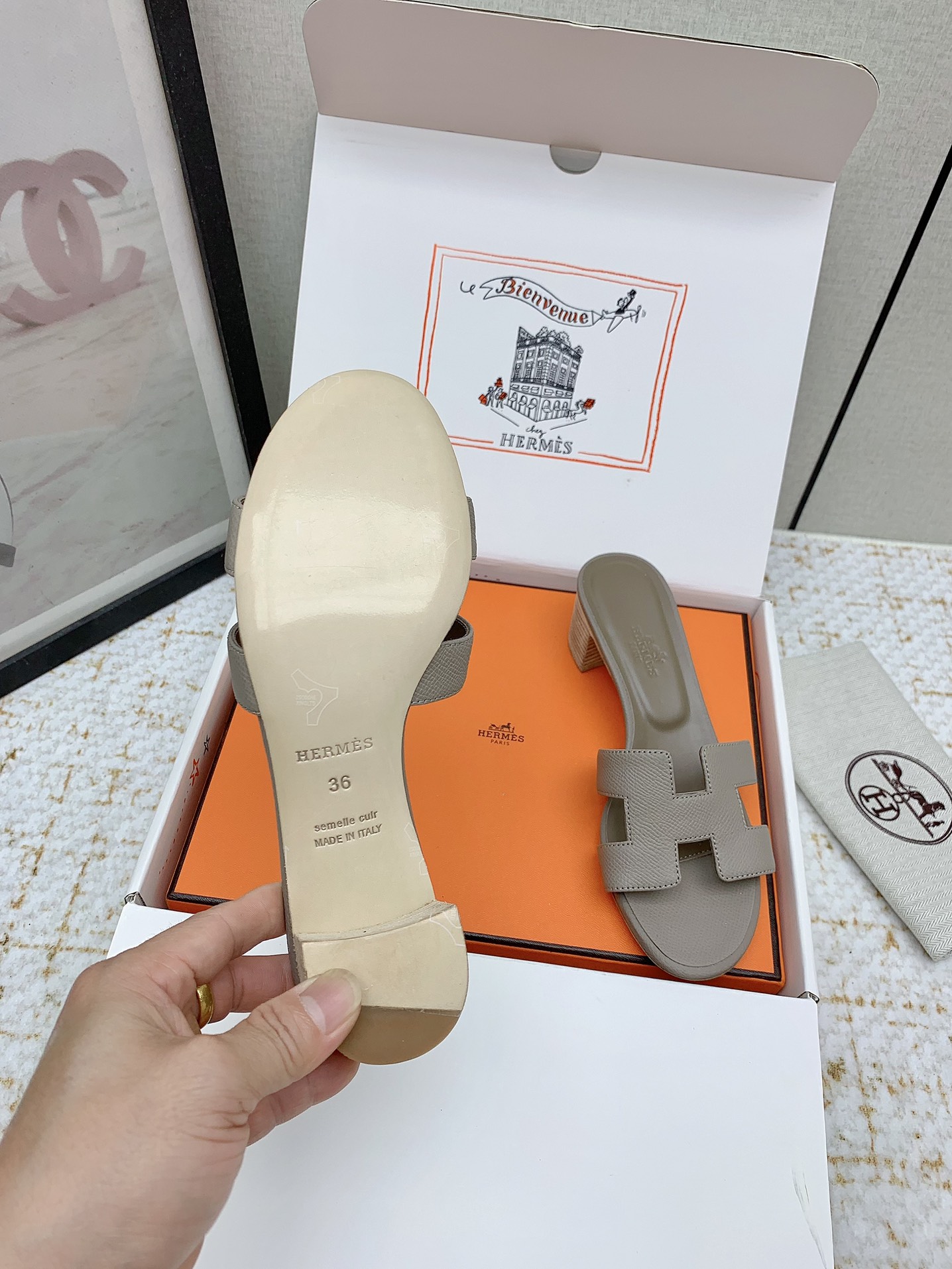 Hermès Women's Oasis H-Strap Leather Heeled Sandals Slides Mules 7 i1750231168 6018 3