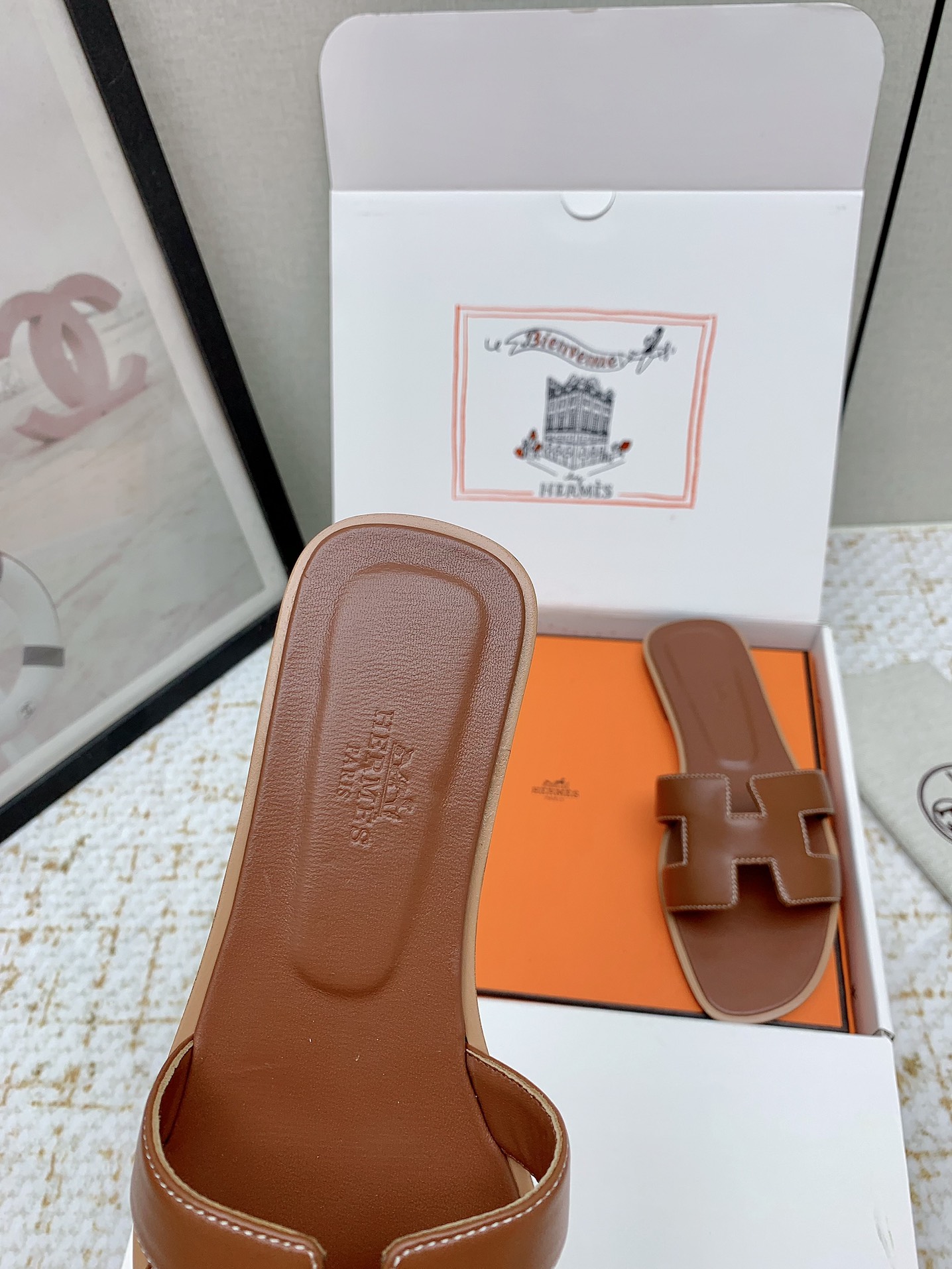 Hermès Oran Leather Slides - Iconic 'H' Cutout Design - Various Sizes Available 6 i1750232846 4641 0