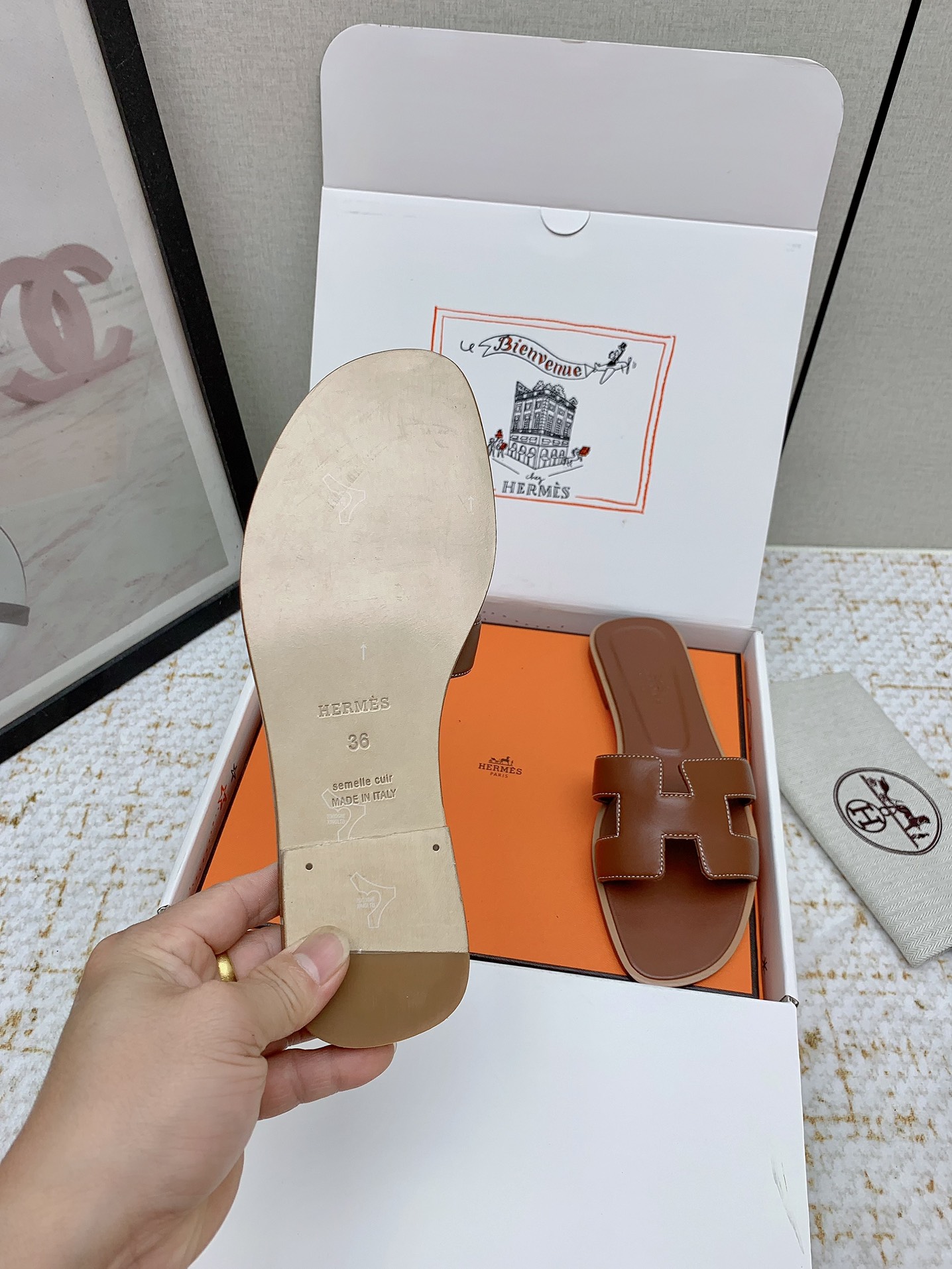 Hermès Oran Leather Slides - Iconic 'H' Cutout Design - Various Sizes Available 7 i1750232846 9989 5