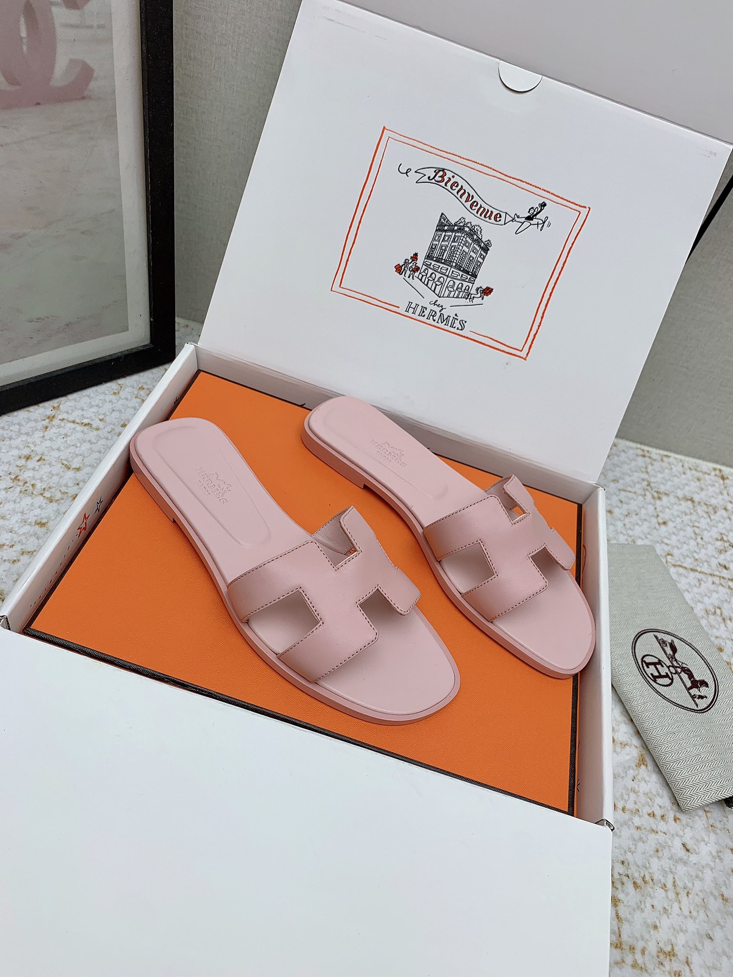 Elegant Hermes Oran Pink Leather Sandals Slides - Size 35-42 Available 2 i1750232962 5714 5