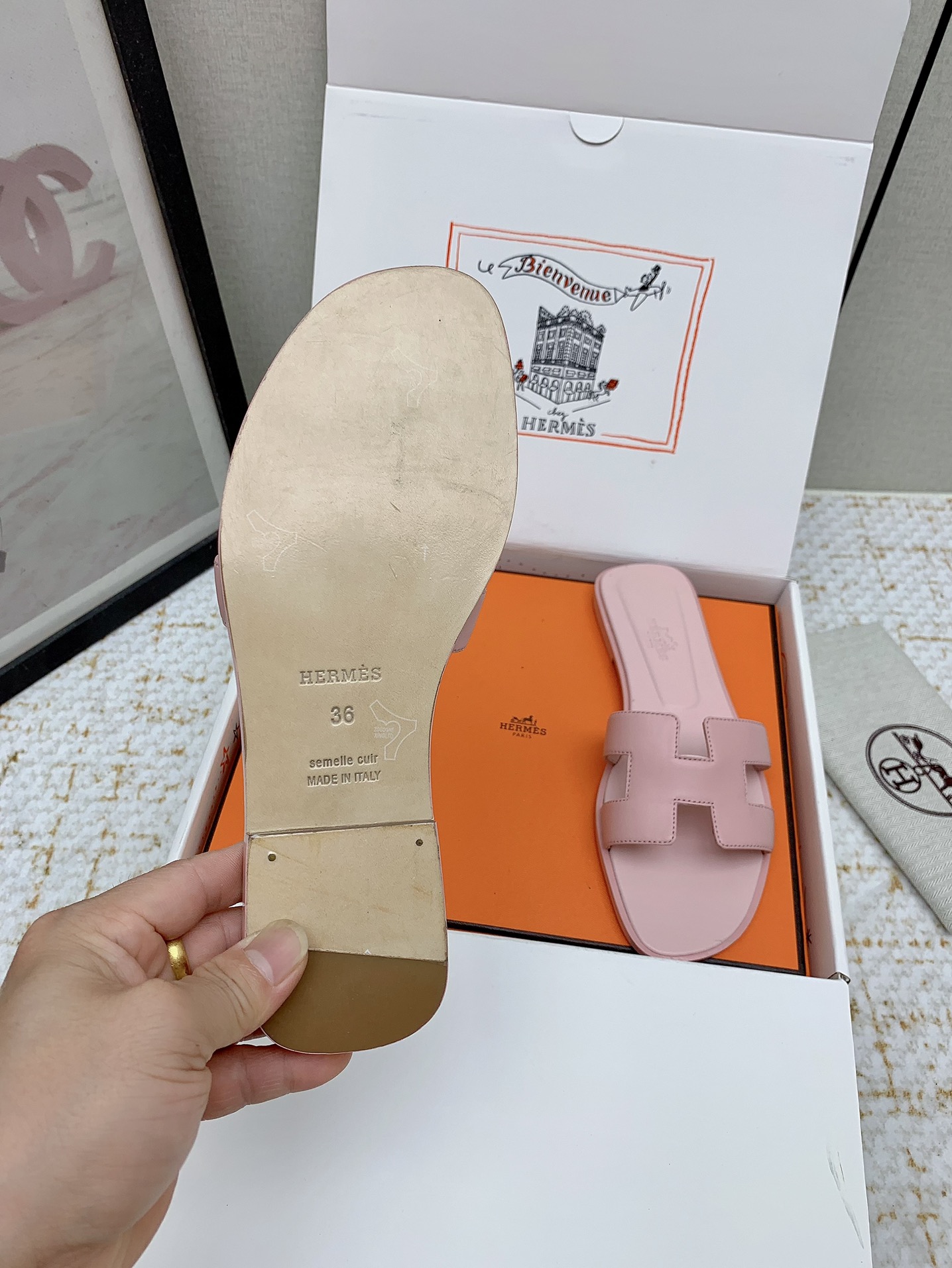 Elegant Hermes Oran Pink Leather Sandals Slides - Size 35-42 Available 8 i1750232962 583 6