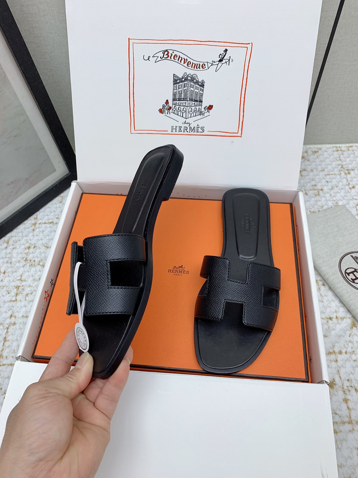 Hermès Oran Black Leather Sandals Iconic Slides - Sizes 35 to 42 Available 5 i1750233160 235 1